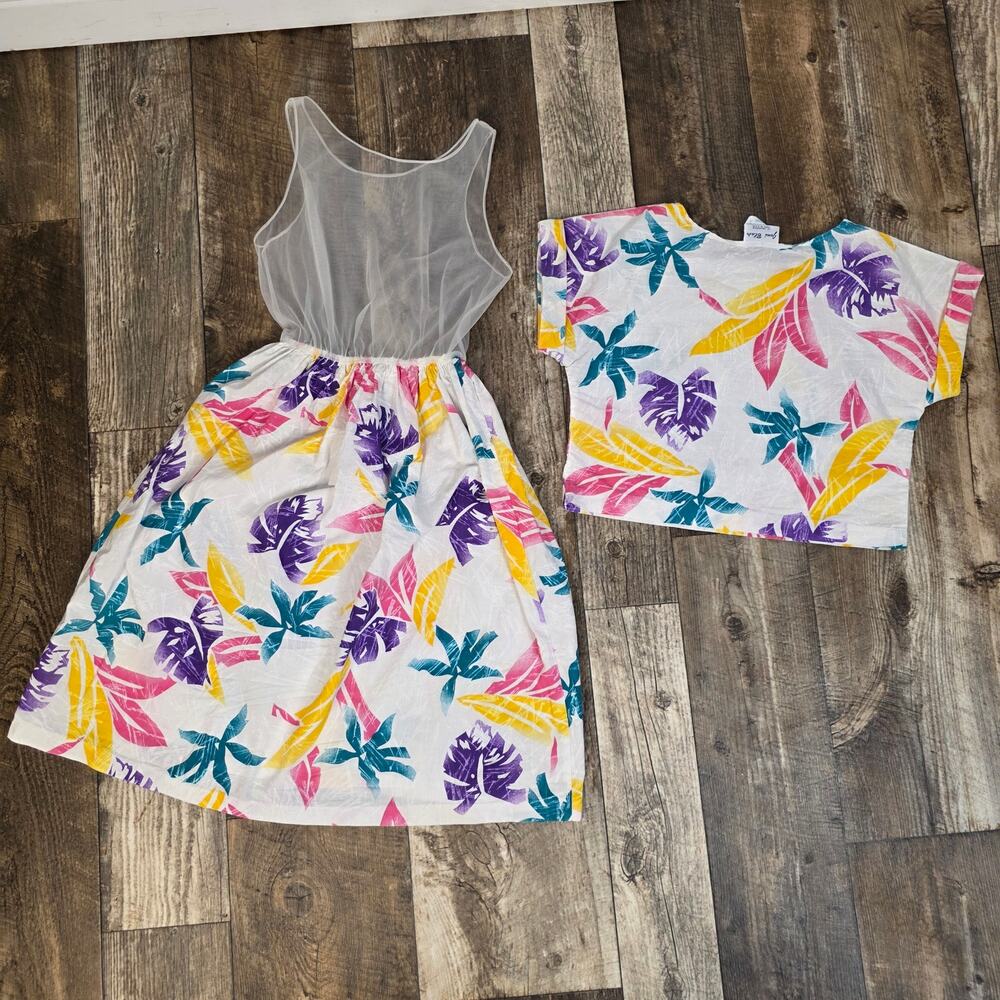Vintgae Tropical Two Piece Dress 80s Resort Set Dress Vacation Size 3 - Picture 3 of 9